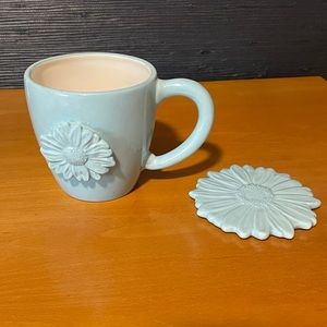 Starbucks Aqua Blue 16oz coffee mug with matching coaster.